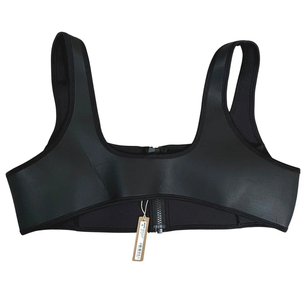 SKIMS Rubberized Scuba Swim Bikini Top Womens 4X Onyx New Front Zip Scoop Neck